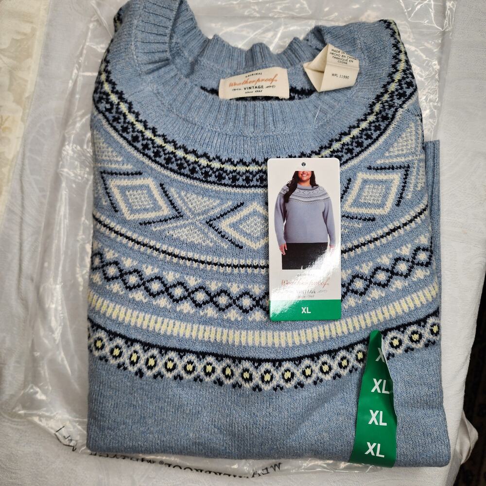 Weatherproof Vintage Women's Fair Isle Blue Sweater XL Soft Brushed Winter NWT - Picture 2 of 6